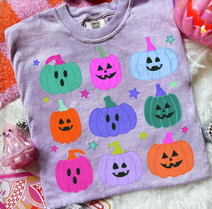 Colorful Jack-o'-Lantern Grid Tee | Comfort Colors approved design mockup