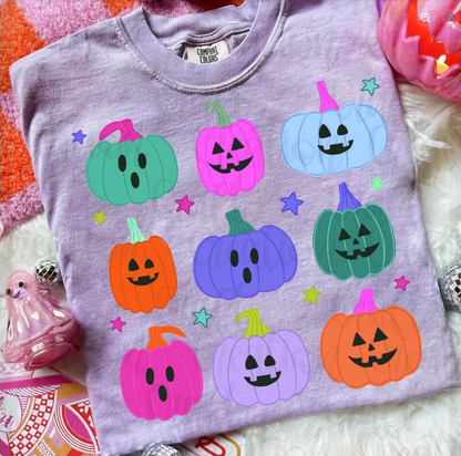 Colorful Jack-o'-Lantern Grid Tee | Comfort Colors approved design mockup