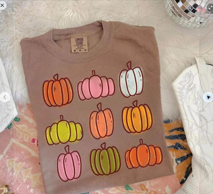 Colorful Pumpkin Grid Tee | Comfort Colors approved design mockup