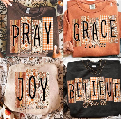 Pray Grace Joy Believe Tee | Comfort Colors approved design mockup