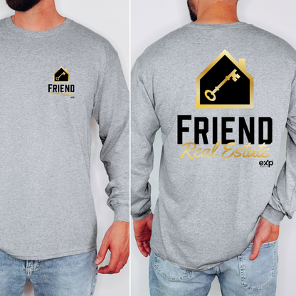Friend Real Estate long sleeve in Sport Grey, front and back logo