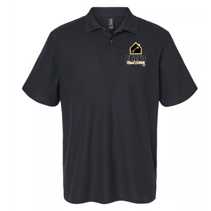 Friend Real Estate Gildan Softstyle polo in Black, left chest logo