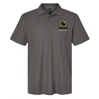 Friend Real Estate Gildan Softstyle polo in Charcoal, left chest logo