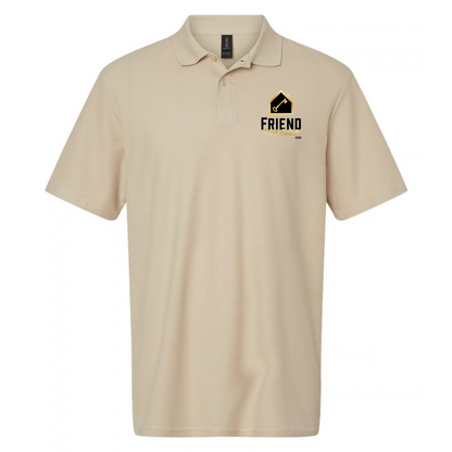 Friend Real Estate Gildan Softstyle polo in Sand, left chest logo