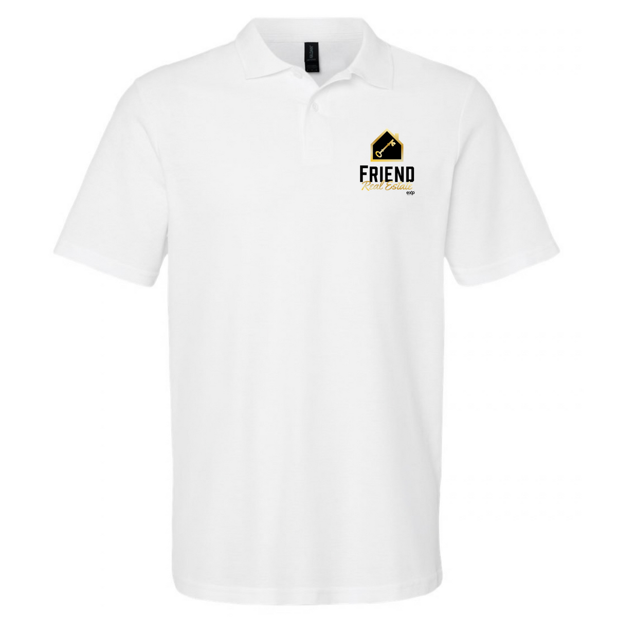 Friend Real Estate Gildan Softstyle polo in White, left chest logo