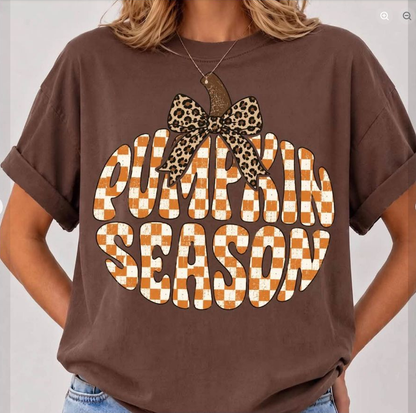 Pumpkin Season Leopard Bow Tee | Comfort Colors approved design mockup