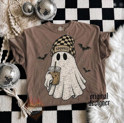 Spooky Ghost Coffee Tee | Comfort Colors approved design mockup