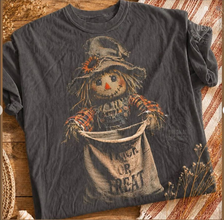 Trick or Treat Scarecrow Tee | Comfort Colors approved design mockup