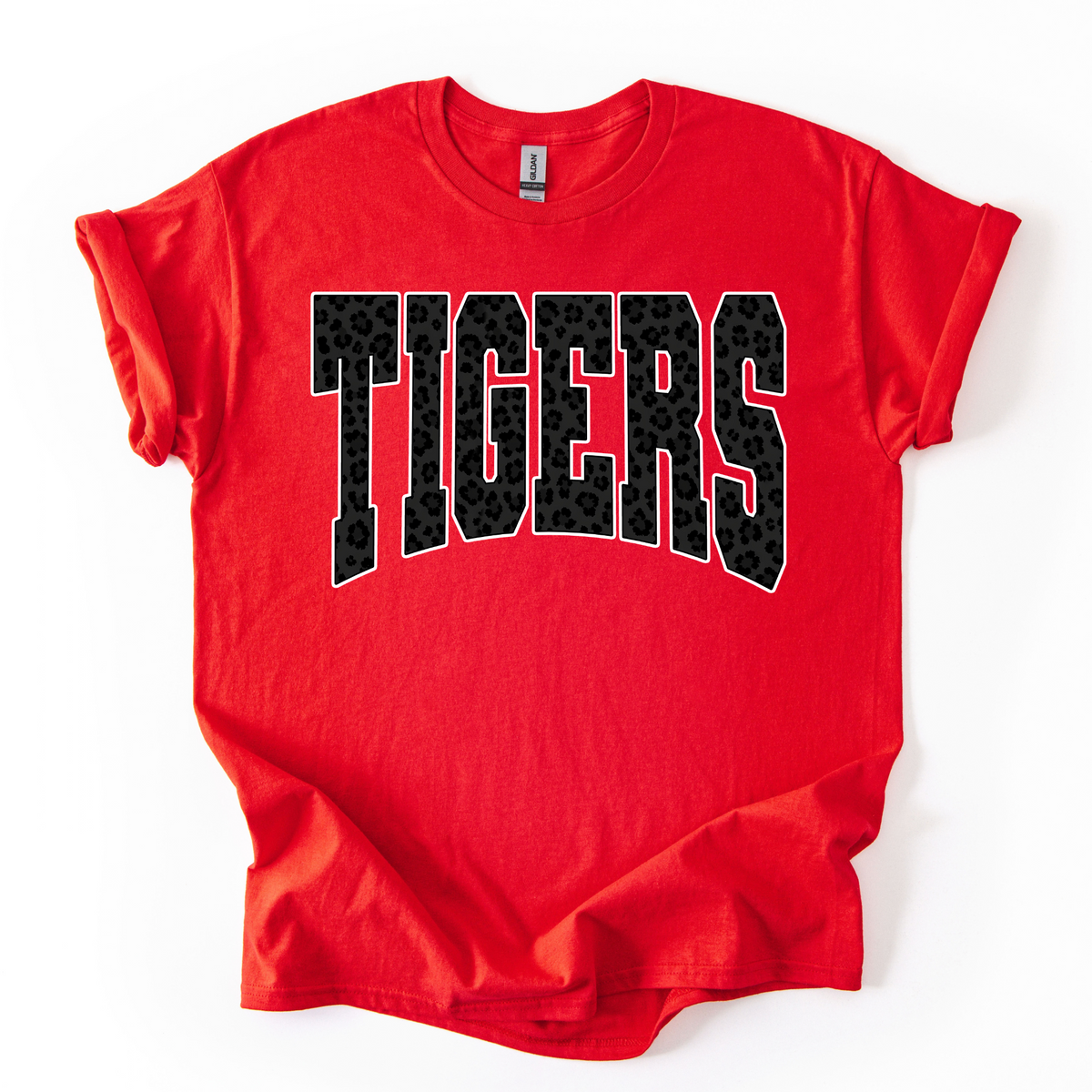 Houston Tigers Leopard Lettering on red Gildan T-shirt