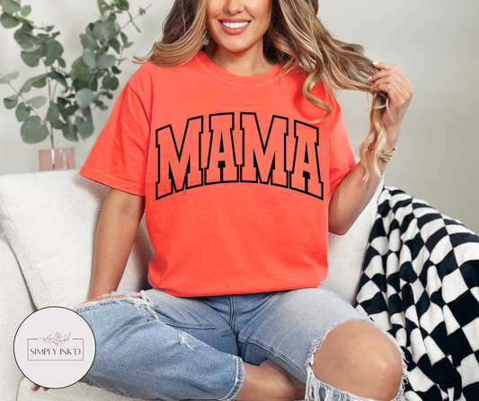 Varsity Mama Tee | Comfort Colors shown on a real Comfort Colors shirt