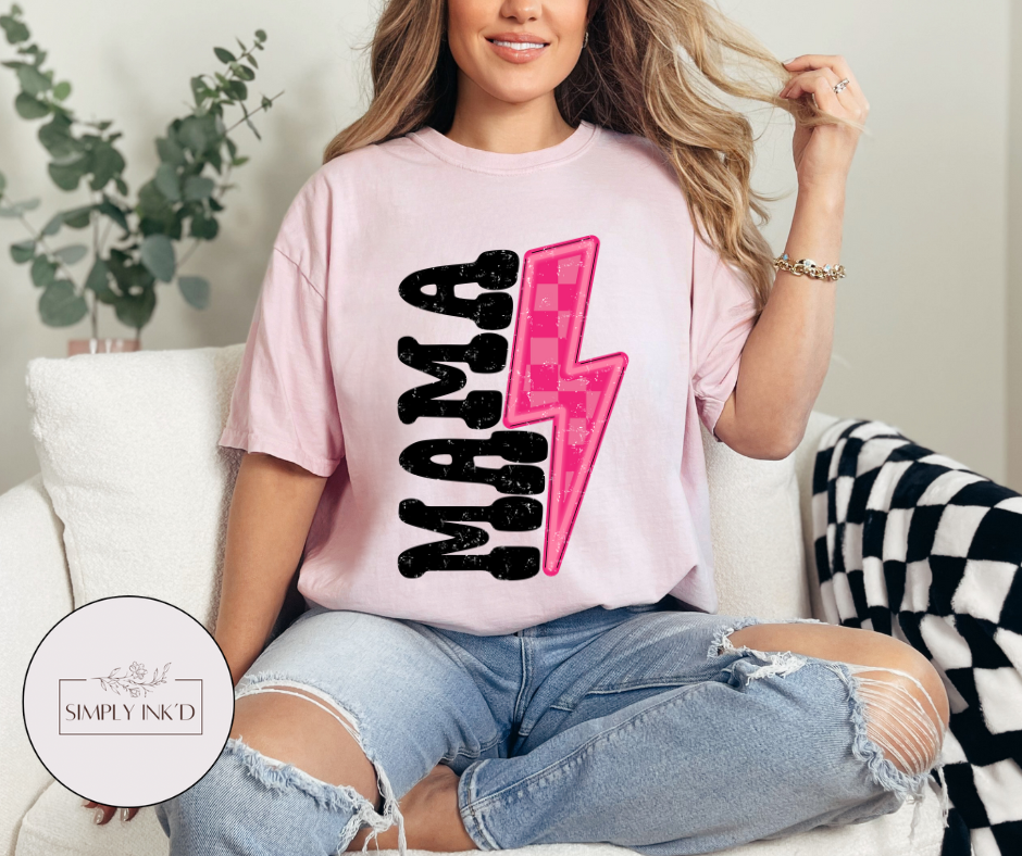 Lightning Bolt Mama Tee | Comfort Colors shown on a real Comfort Colors shirt