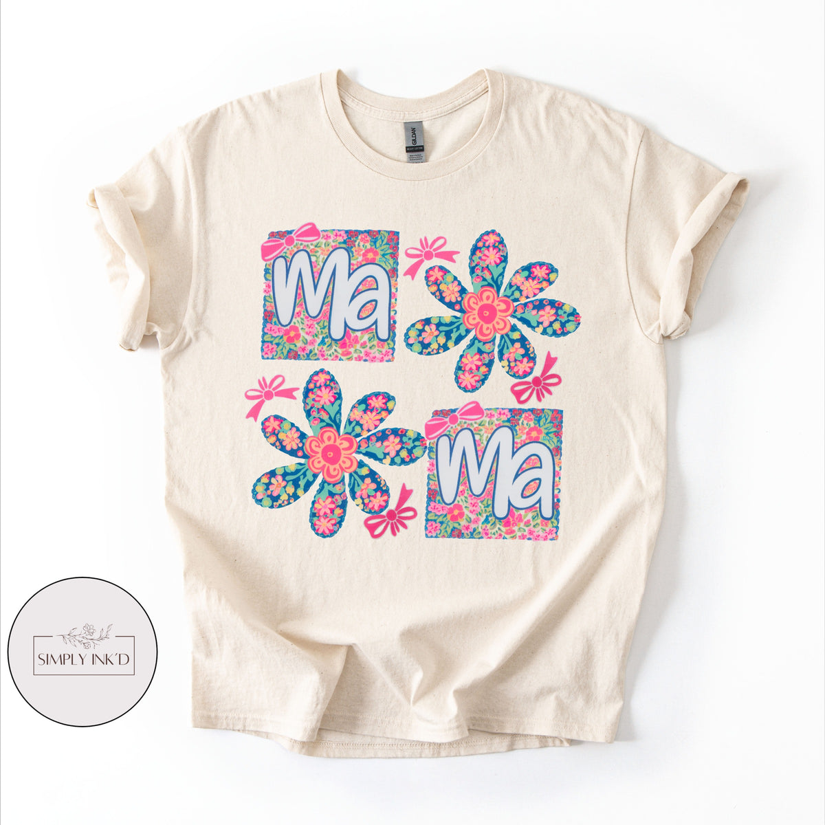 Floral Block Mama Tee | Comfort Colors shown on a real Comfort Colors shirt