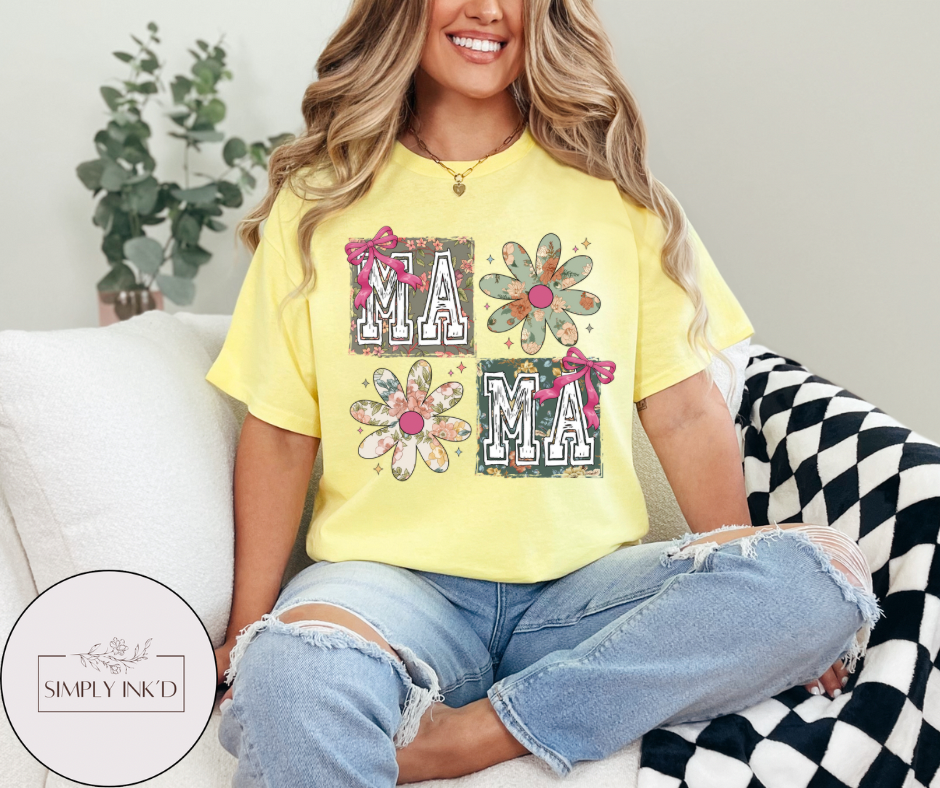 Floral Bow MA MA Tee | Comfort Colors shown on a real Comfort Colors shirt