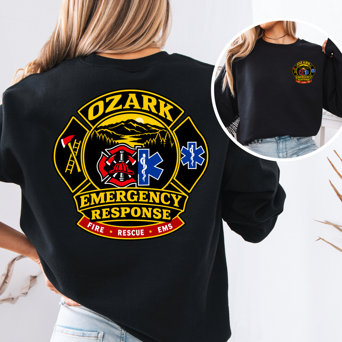 Ozark Emergency Response Crewneck Black front and back