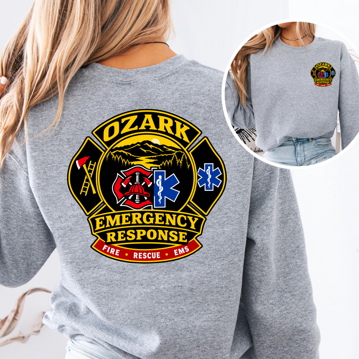 Ozark Emergency Response Crewneck Sport Grey front and back