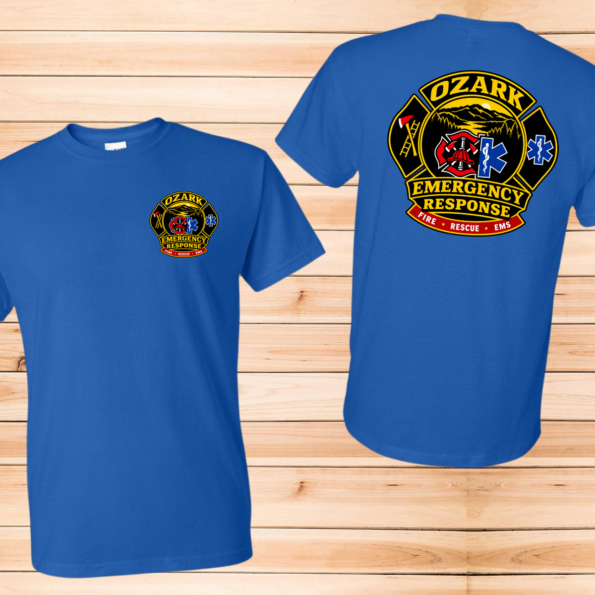 Ozark Emergency Response T-Shirt Royal Blue front and back