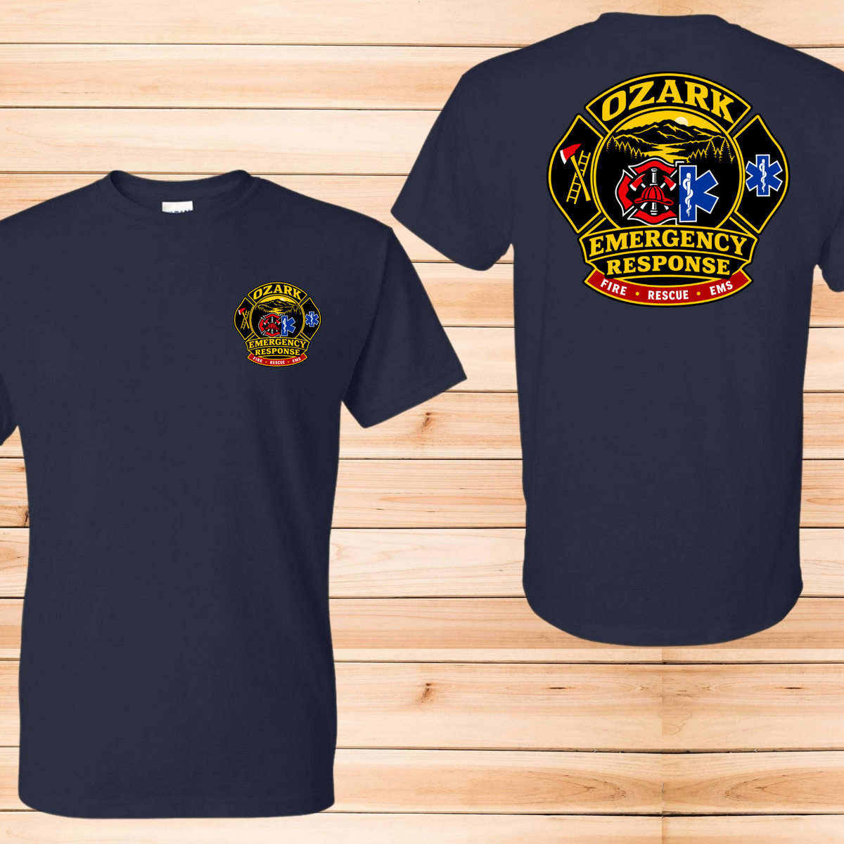 Ozark Emergency Response T-Shirt Navy front and back