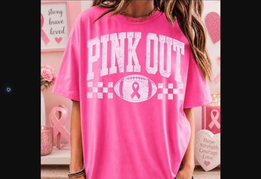 Pink Out Ribbon Checkerboard Tee – Hot Pink mockup