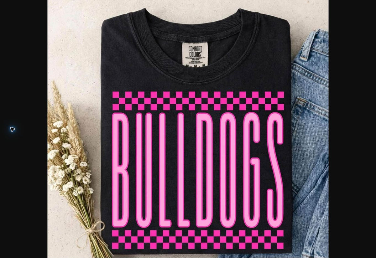 Bulldogs Pink Checkerboard Tee – Black mockup