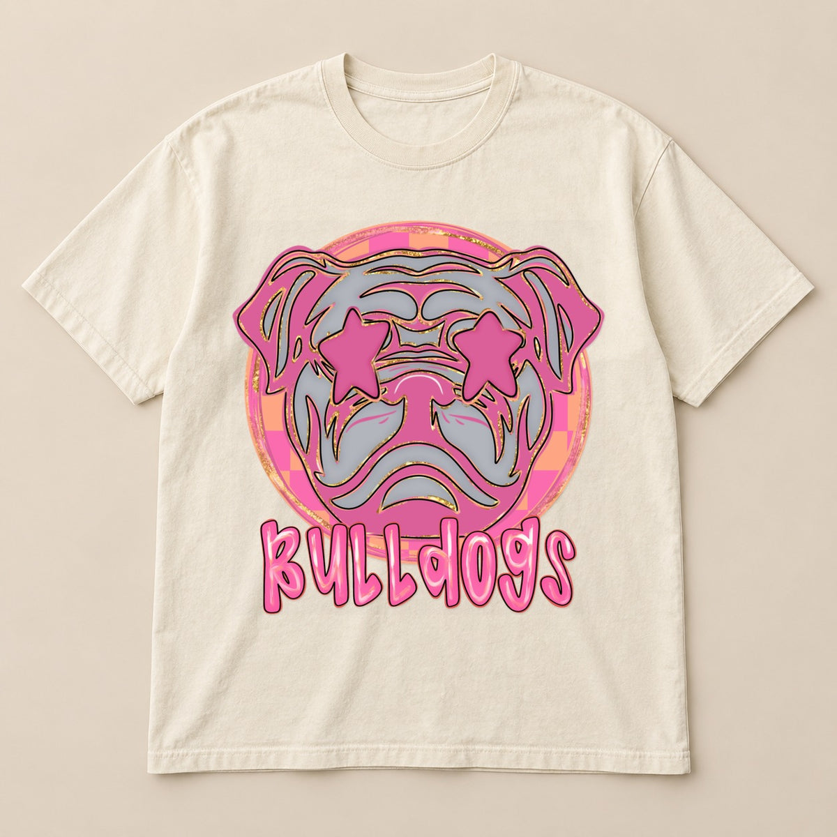 Neon Bulldog Mascot Tee on a real Comfort Colors shirt
