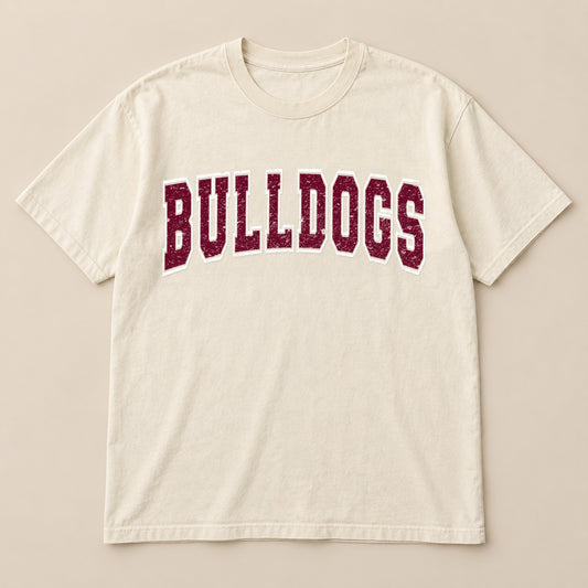 Bulldogs Varsity Outline Tee on a real Comfort Colors shirt
