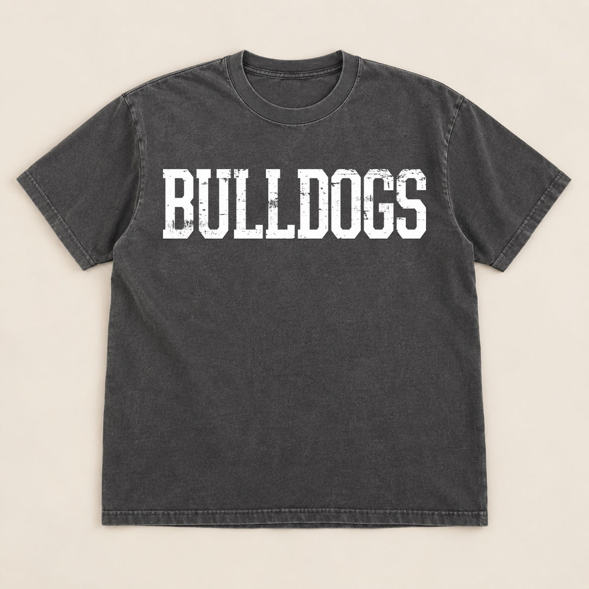 Bulldogs Distressed Straight Tee on a real Comfort Colors shirt