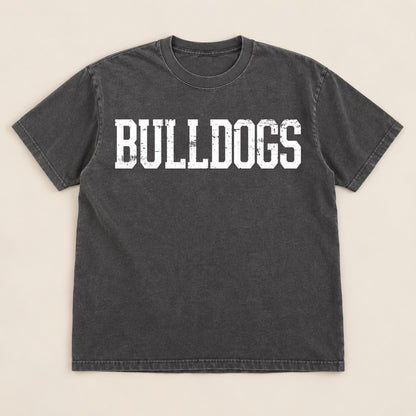 Bulldogs Distressed Straight Tee on a real Comfort Colors shirt