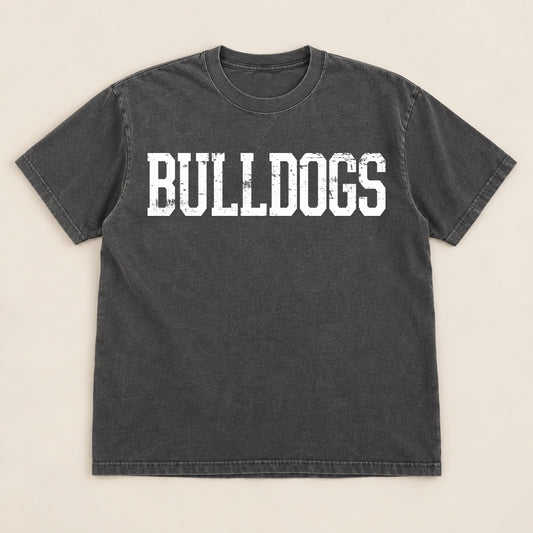 Bulldogs Distressed Straight Tee on a real Comfort Colors shirt