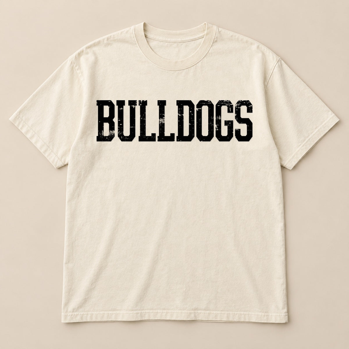 Bulldogs Distressed Straight Tee on a real Comfort Colors shirt