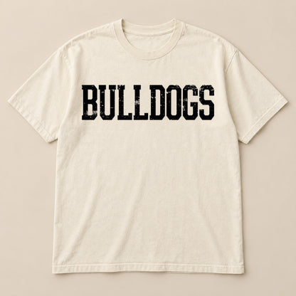 Bulldogs Distressed Straight Tee on a real Comfort Colors shirt