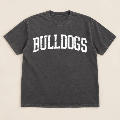 Bulldogs Distressed Arched Tee on a real Comfort Colors shirt