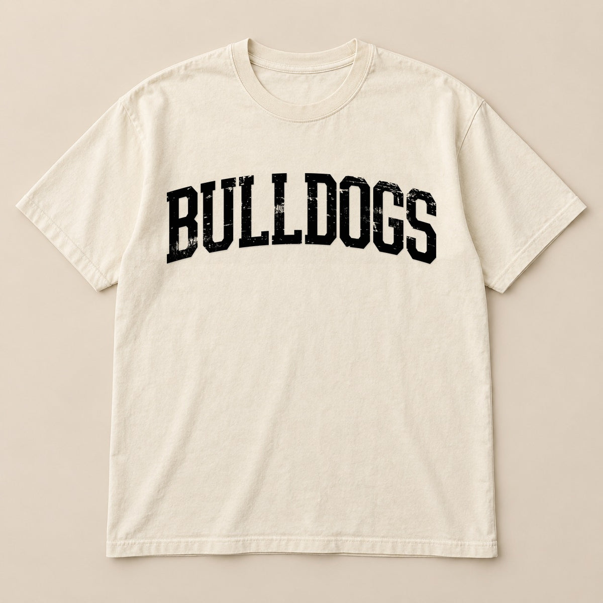 Bulldogs Distressed Arched Tee on a real Comfort Colors shirt