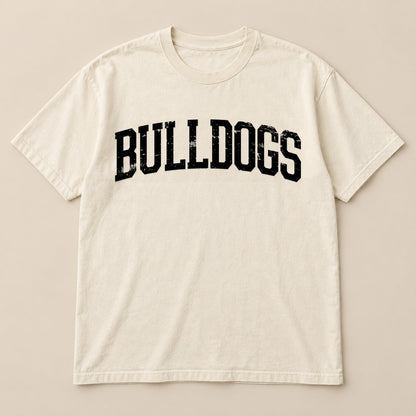 Bulldogs Distressed Arched Tee on a real Comfort Colors shirt