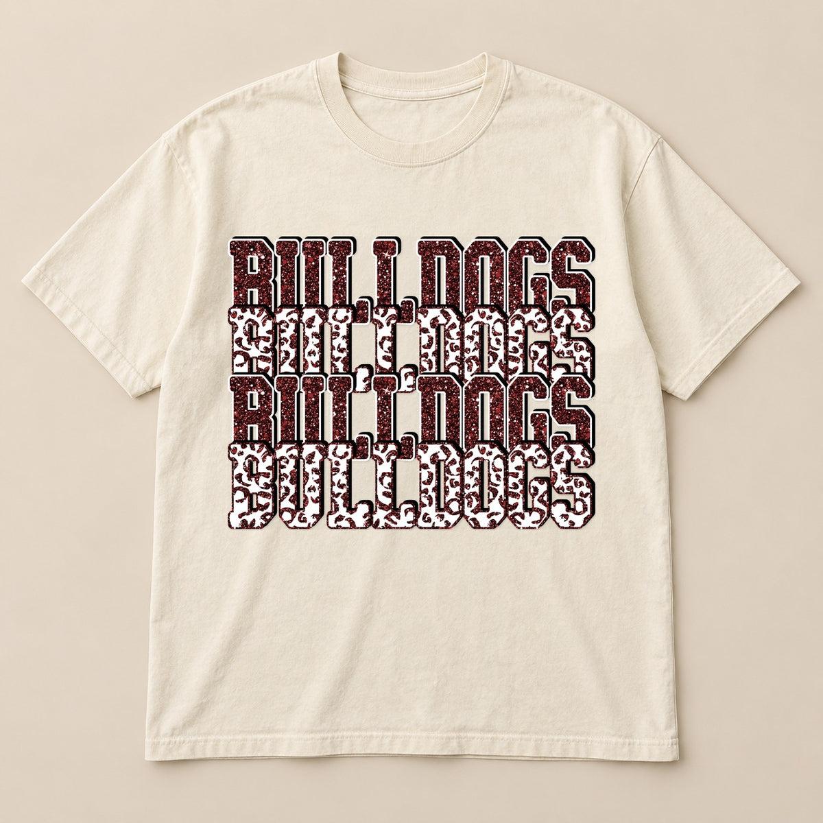 Stacked Bulldogs Spirit Tee on a real Comfort Colors shirt