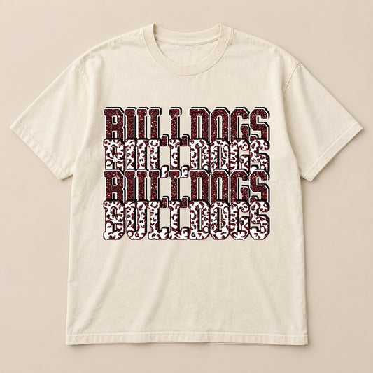 Stacked Bulldogs Spirit Tee on a real Comfort Colors shirt
