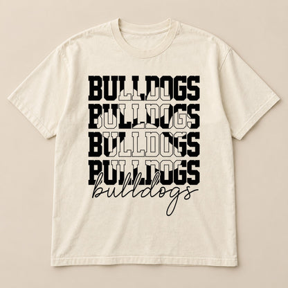 Stacked Bulldogs Script Tee on a real Comfort Colors shirt