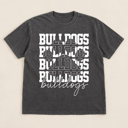 Stacked Bulldogs Script Tee on a real Comfort Colors shirt