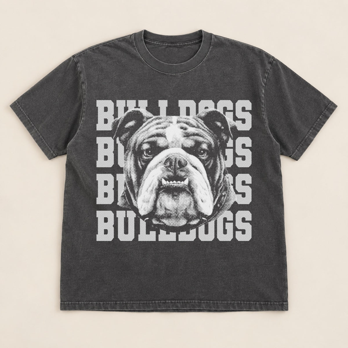 Bulldogs Halftone Mascot Tee on a real Comfort Colors shirt