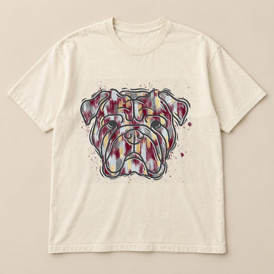 Watercolor Bulldog Mascot Tee on a real Comfort Colors shirt