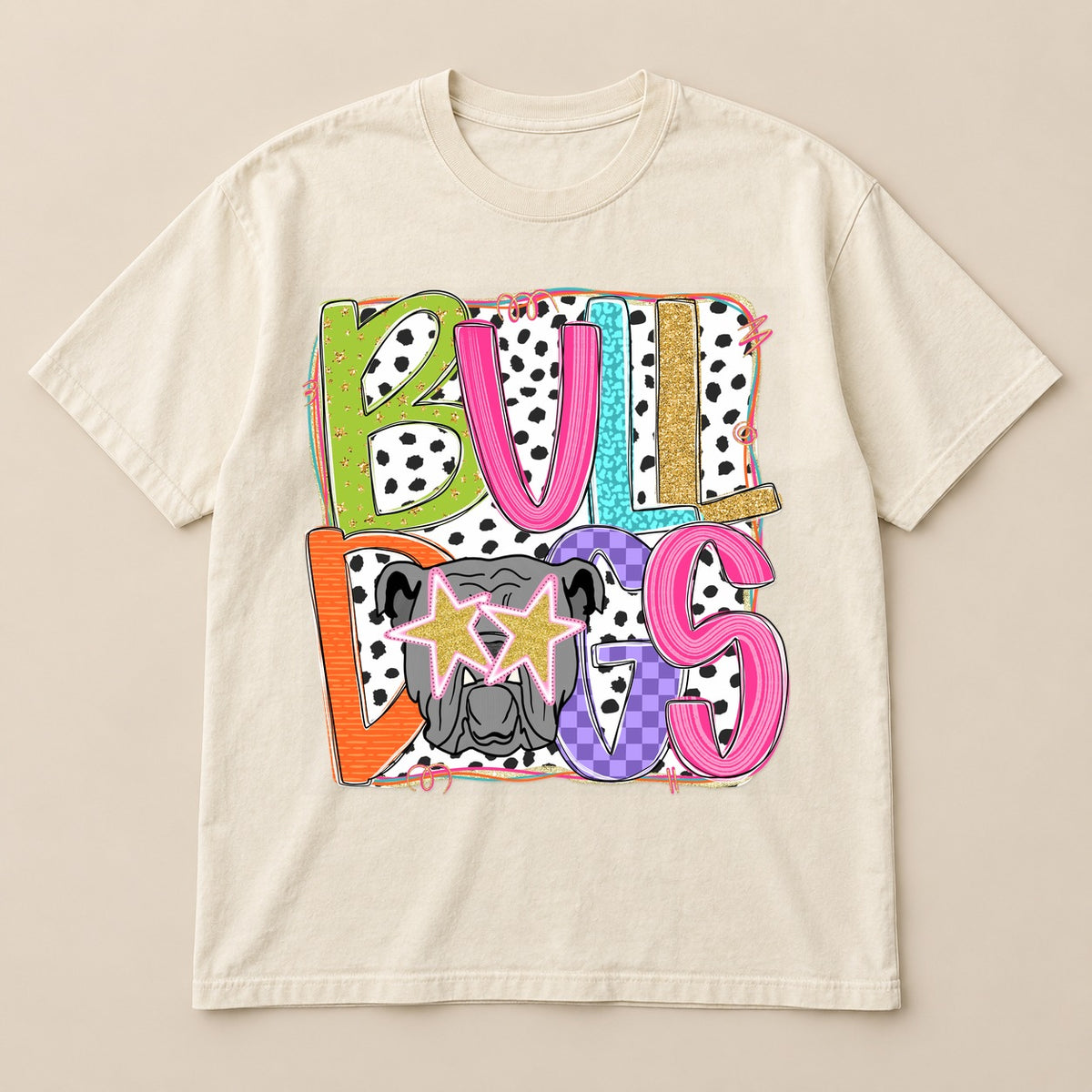 Preppy Bulldogs Tee on a real Comfort Colors shirt