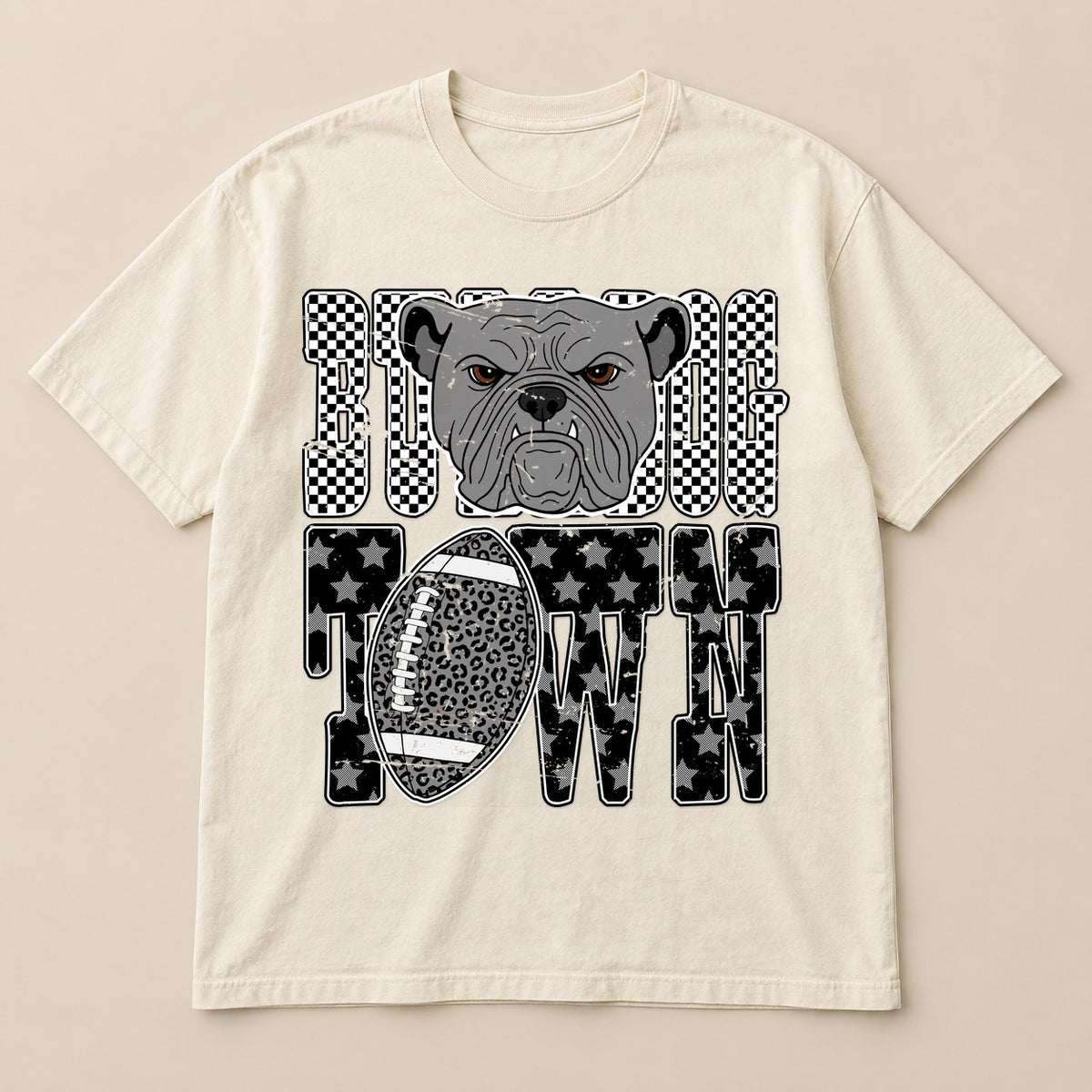 Bulldog Town Distressed Tee on a real Comfort Colors shirt