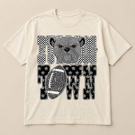 Bulldog Town Distressed Tee on a real Comfort Colors shirt