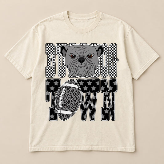 Bulldog Town Tee on a real Comfort Colors shirt