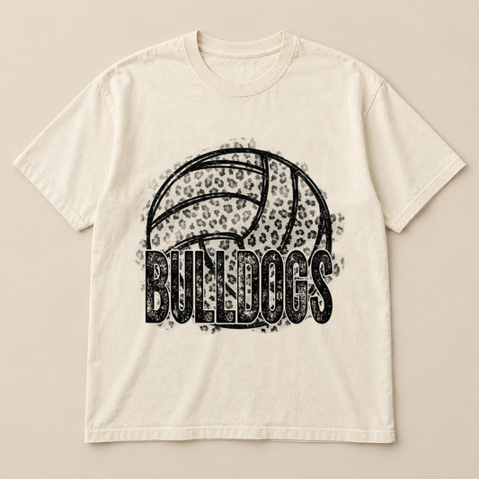 Bulldogs Volleyball Leopard Tee on a real Comfort Colors shirt