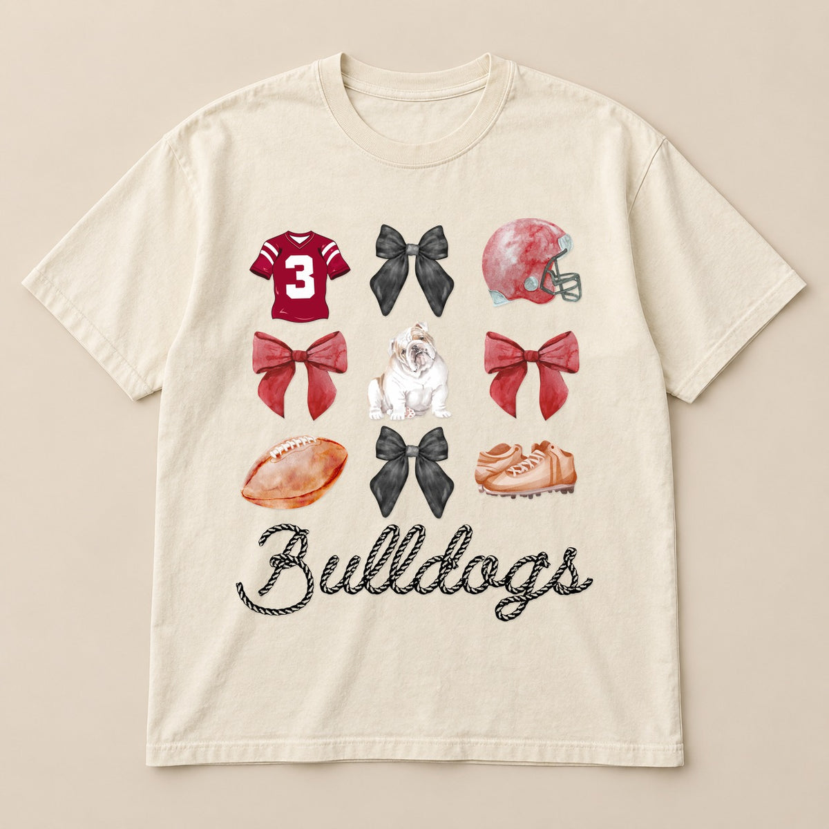 Bulldogs Football Icons Tee on a real Comfort Colors shirt
