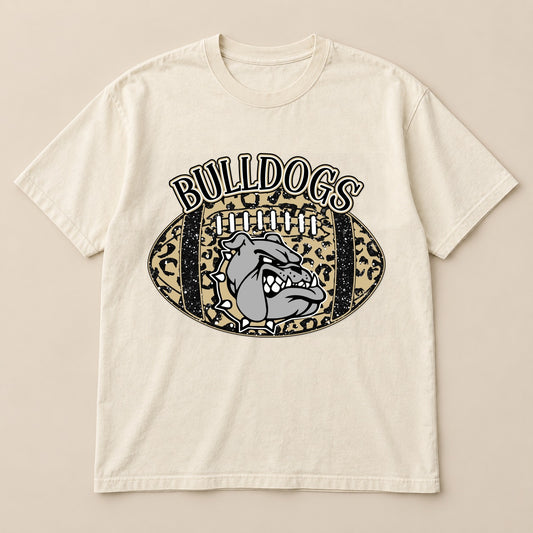 Bulldogs Old Gold Football Tee on a real Comfort Colors shirt