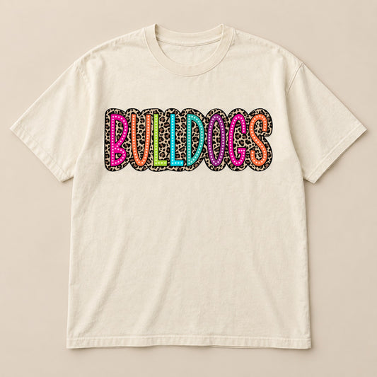 Colorful Leopard Bulldogs Tee on a real Comfort Colors shirt