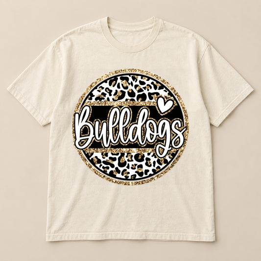 Bulldogs Leopard Glitter Tee on a real Comfort Colors shirt