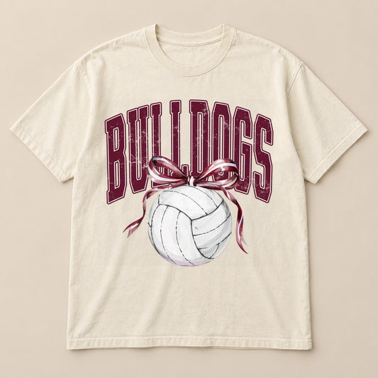 Bulldogs Volleyball Bow Tee on a real Comfort Colors shirt