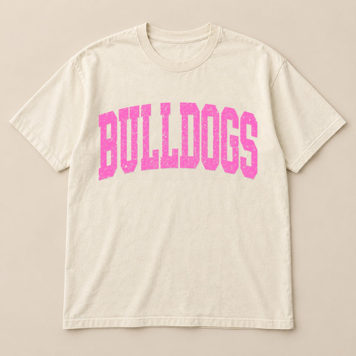 Pink Distressed Bulldogs Tee on a real Comfort Colors shirt